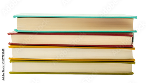 Fotografía Stack of five hardcover books with colorful spines, isolated on transparent back