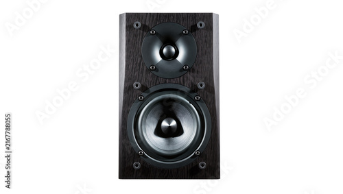 Canvastavla Dark wood grain bookshelf speaker with silver cone, isolated on transparent back
