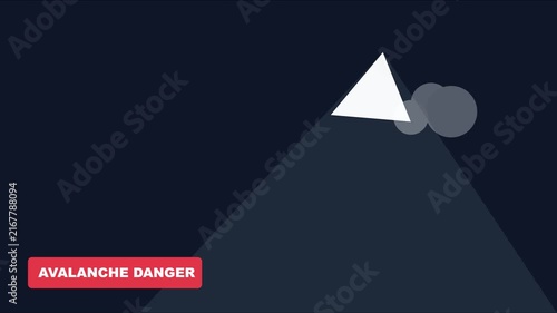 Avalanche danger warning animation: minimalist mountain peak with snow slide alert motion 4k
