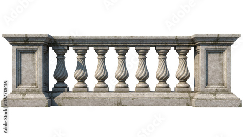 Canvastavla Ornate stone balustrade with twisted balusters, isolated on transparent backgrou