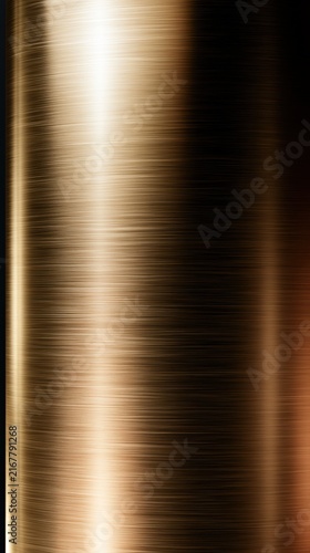 Shiny bronze brushed metal surface with reflective highlights and smooth texture creating a sleek modern industrial background design