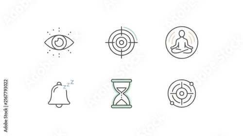 Focus Mode Icon Pack featuring Eye Target User Shield Clock and Notification Control