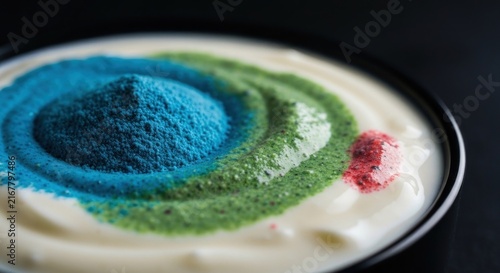 Yogurt bowl with colorful powders & swirl
