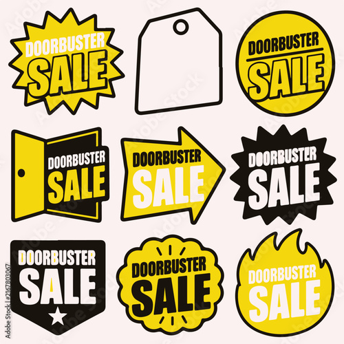 A set of yellow and black graphic elements featuring 