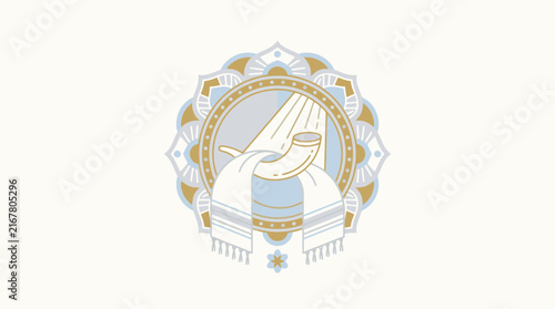 Judaism religious illustration with shofar horn and tallit shawl. SVG Editable. Vector Illustrations.