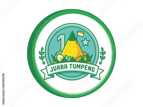 Juara Tumpeng Winner Badge with Indonesian Cone Rice Illustration. SVG Editable. Vector Illustrations.