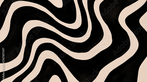 minimalist abstract pattern with flowing black organic stripes on textured beige background created for contemporary interiors branding editorial layouts wall art prints and modern creative projects