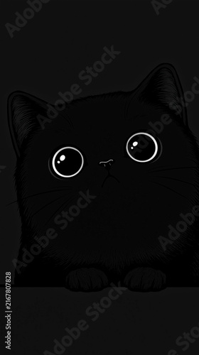 cute black cat with oversized glossy eyes on a dark minimalist background concept for nursery decor stationery printable illustration modern graphic design and wall art