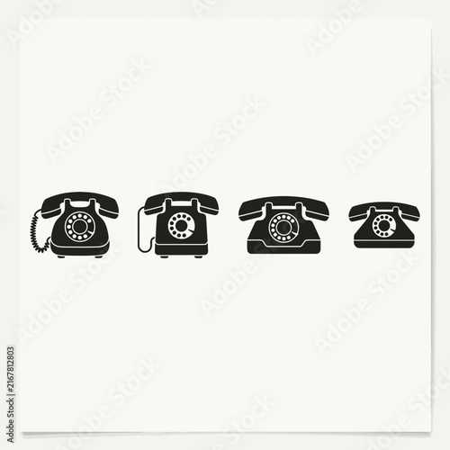 Silhouette set - A set of four black vintage telephone silhouettes with a classic rotary dial, illustrating communication history through a retro