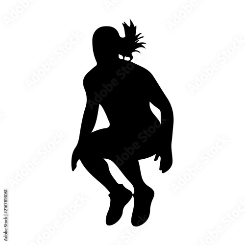 Silhouette of a Dancing Mythical Creature with Feathers and Curves.