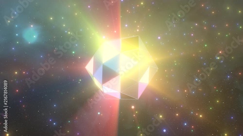 Luminous Gem Glowing Flashing Neon Rainbow Disco Ball Energy In Space - 4K Seamless VJ Loop Motion Background Animation