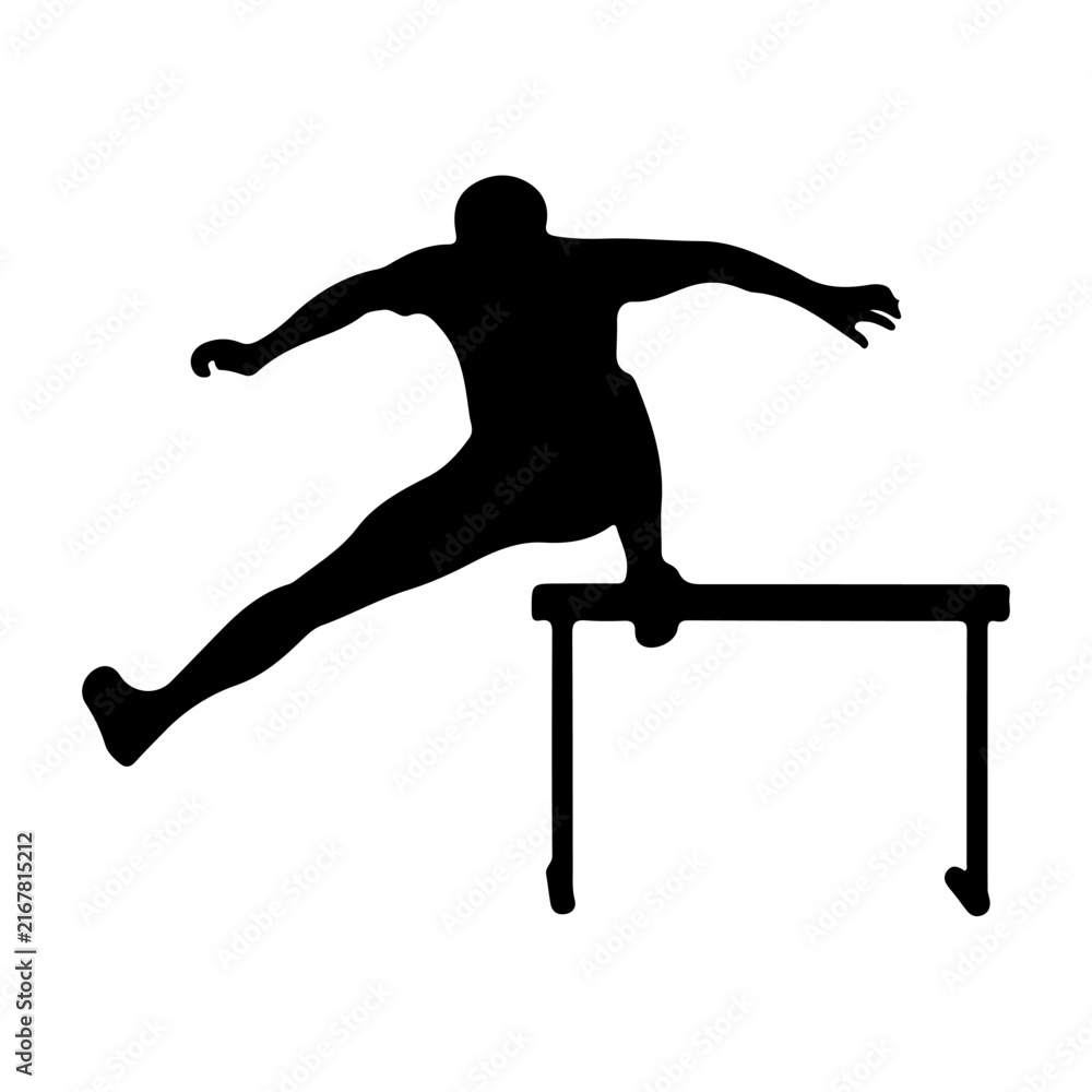 Fototapeta premium Dynamic Athlete Jumping Over Hurdle in Competition.