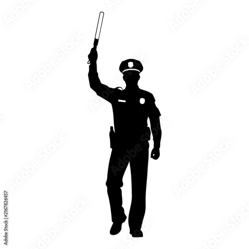 Silhouette of Police Officer Holding Batons in Hand.