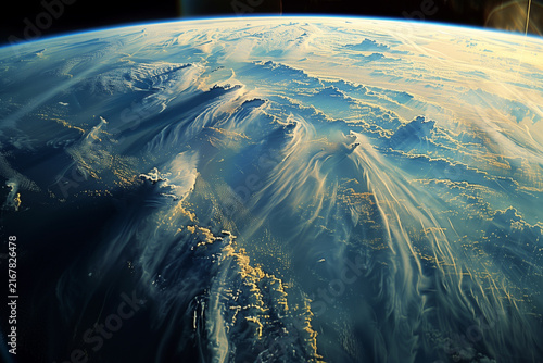 Planet Earth seen from orbit, showcasing swirling cloud formations and the vast expanse of the blue ocean, highlighting the beauty and fragility.