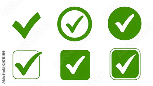 Set of four green checkmark icons symbolizing approval, validation, and success isolated on transparent background