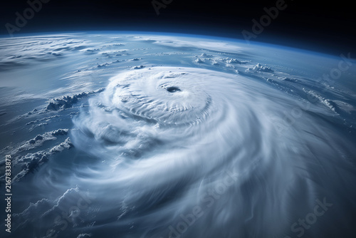 Eye of the hurricane Storm, showcasing the immense swirling clouds and the calm.