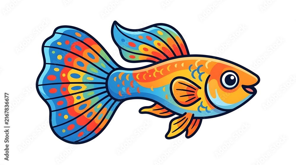 Fototapeta premium Colorful Guppy Fish Cartoon Illustration Isolated on White Background for Kids
