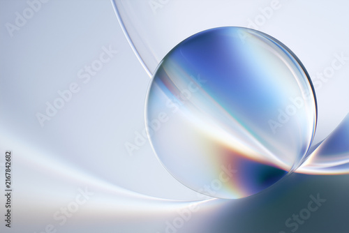 dreamy spheres with refracted rainbow light wallpaper design in blue