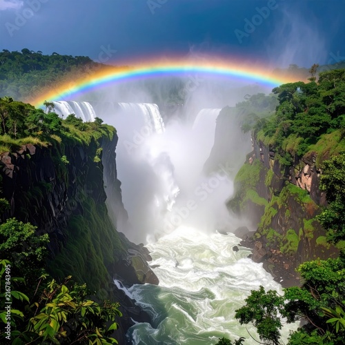 Victoria Falls Rainbow Waterfall Landscape Nature.