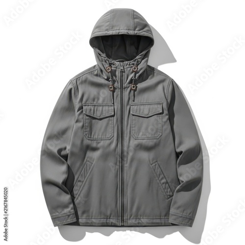 A gray hooded jacket for winter season