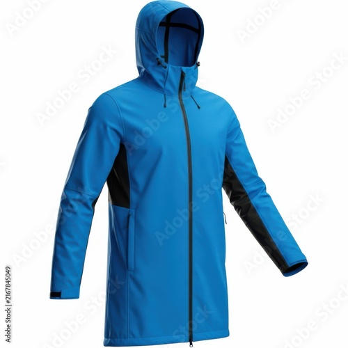 This is a vibrant blue waterproof jacket for outdoor activities