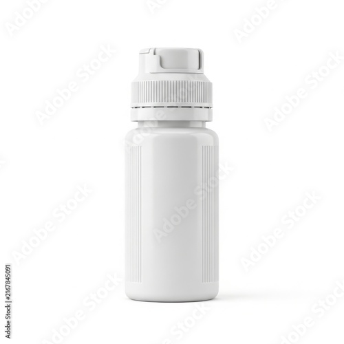 A white plastic bottle with a screw on cap isolated on a plain background
