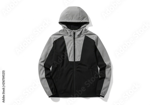 This is a high quality black and grey windbreaker jacket for outdoor activities
