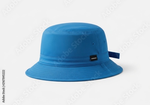 A vibrant blue bucket hat with a small tag