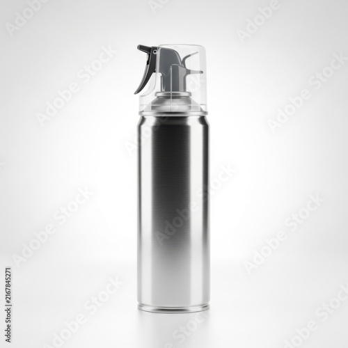 A clear plastic spray bottle with a black and silver pump on a white background