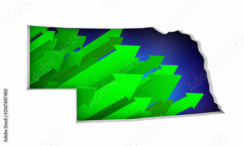 Nebraska NE State Map Arrows Increase Up On the Rise Growth Data 3d Illustration