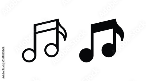 Musical note pair rendered as clean flat vector graphic icons for modern digital design projects use