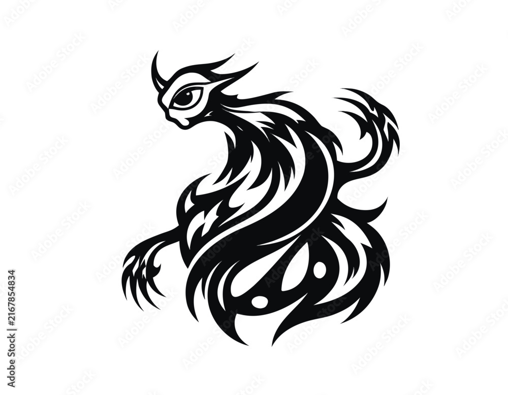 Fototapeta premium Stylized tribal creature silhouette on transparent background