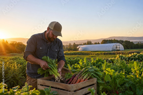 Farm Worker Harvesting Fresh Late Summer Produce