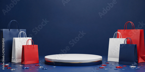 Red White and Blue Shopping Bags on Product Stage