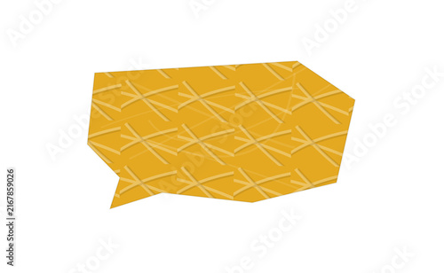 Yellow speech bubble with a geometric grid pattern isolated on white background