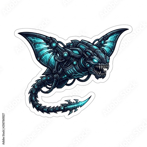 Terrifying Biomechanical Stingray Razor Barb Vector Sticker Logo