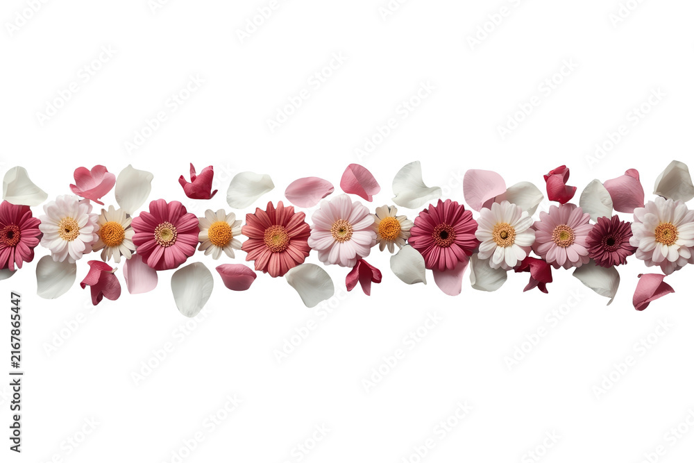 Naklejka premium Delicate pink and white flower border with green leaves