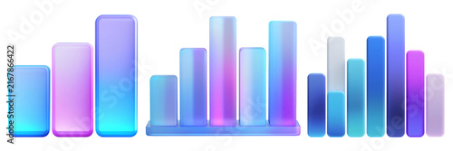 3d Glass Bar Chart with Gradient Colors on White Background