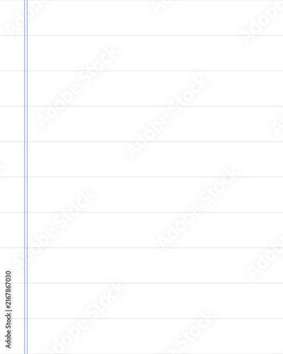 Notebook paper features horizontal blue lines and a vertical margin.