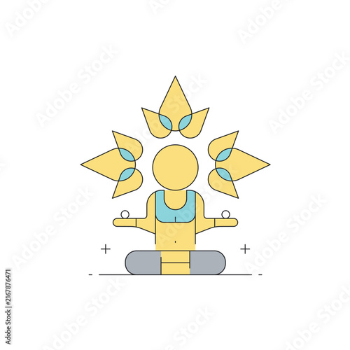 Sun Meditation Pose line icon for yoga, meditation and wellness design