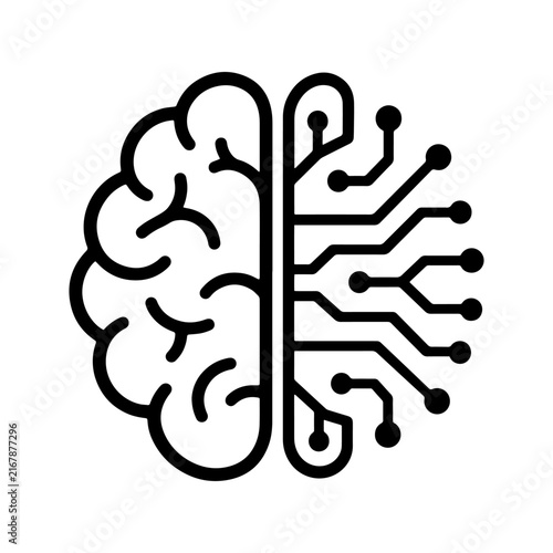 Organic and Digital Brain Icon for AI Technology Concept