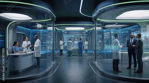 Futuristic Medical Facility with Holographic Displays 