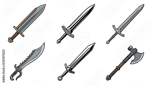 Collection of Fantasy Weapons Isolated on Transparent Background