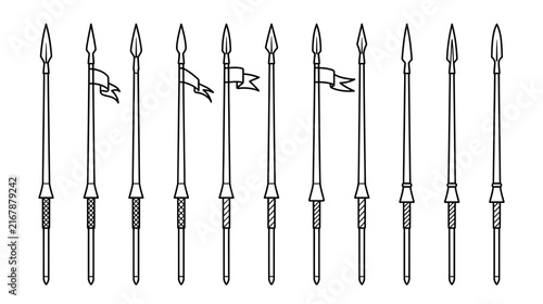 Картината върху платно Collection of Medieval Spears with Banners, Isolated