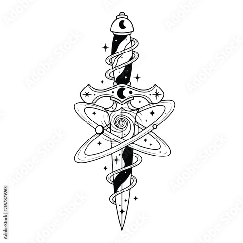 Mystical Dagger Celestial Design with Moon and Stars