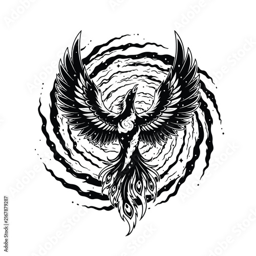 Majestic Phoenix Rises Amidst Swirling Cosmic Energy