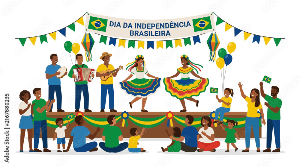 Fototapeta premium Brazilian Independence Day Celebration: People Enjoying Music and Dance on Stage