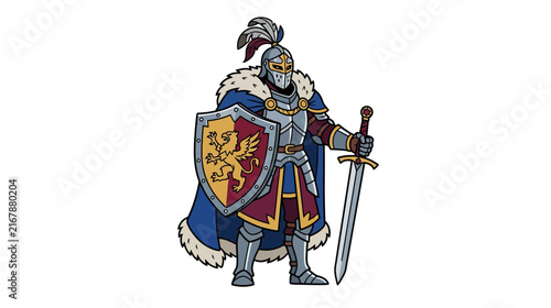 Medieval Knight in Armor with Sword and Shield
