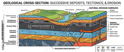 Geological Cross-Section Illustrating Stratigraphy and Earth Science