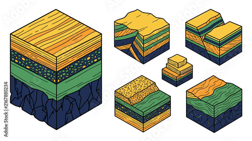 Geological Layers And Formations Isometric Illustration